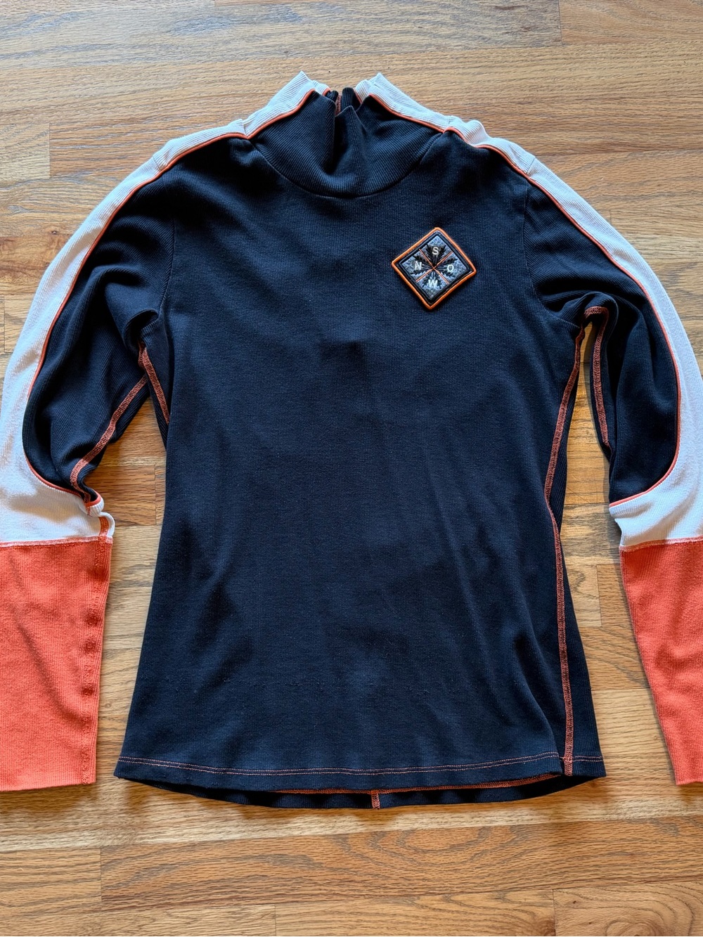 Alp N Rock Black Knit Turtleneck with Orange and White Sleeve Panels